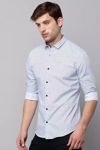 men's long sleeves geometric blue shirt