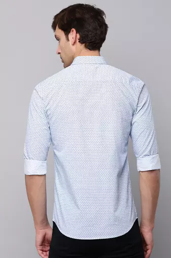 men's long sleeves geometric blue shirt