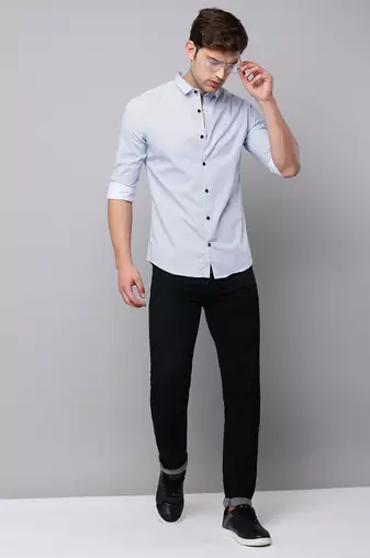 men's long sleeves geometric blue shirt