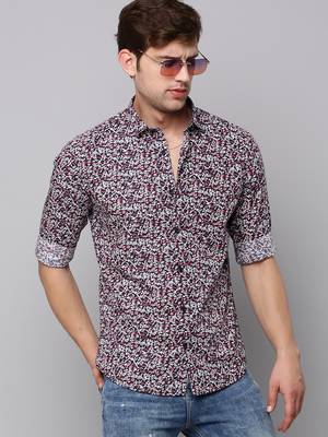 men's long sleeves micro ditsy navy blue shirt 1