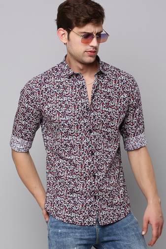 men's long sleeves micro ditsy navy blue shirt
