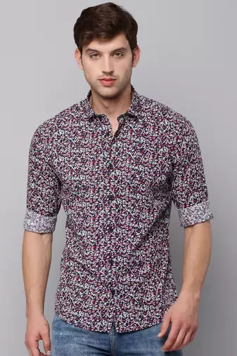 men's long sleeves micro ditsy navy blue shirt