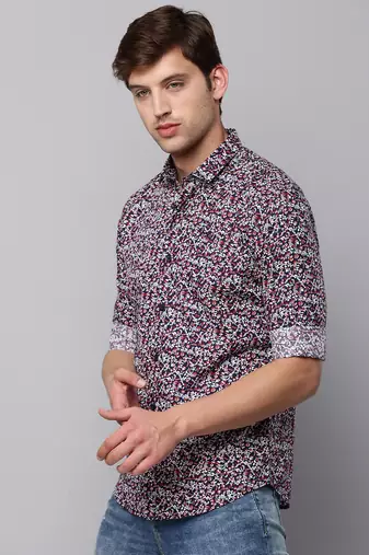 men's long sleeves micro ditsy navy blue shirt