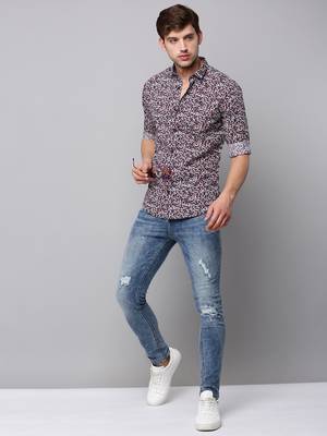 men's long sleeves micro ditsy navy blue shirt 5