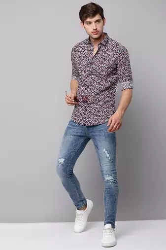 men's long sleeves micro ditsy navy blue shirt