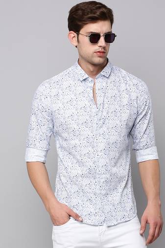 men's long sleeves abstract white shirt
