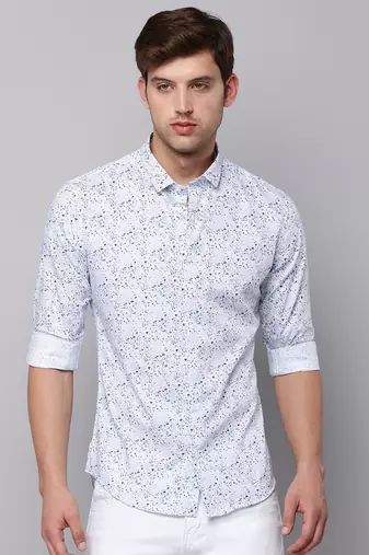 men's long sleeves abstract white shirt