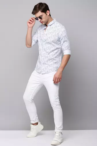 men's long sleeves abstract white shirt