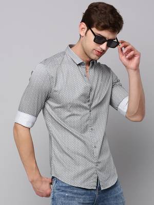 men's long sleeves geometric cream shirt 1