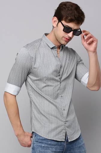 men's long sleeves geometric cream shirt
