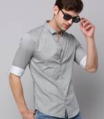 men's long sleeves geometric cream shirt