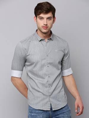 men's long sleeves geometric cream shirt 2
