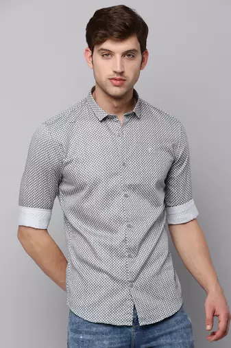 men's long sleeves geometric cream shirt