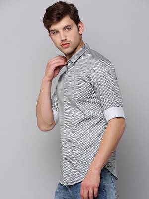 men's long sleeves geometric cream shirt 3