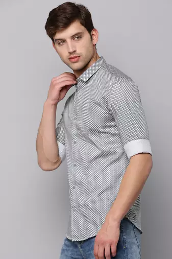 men's long sleeves geometric cream shirt