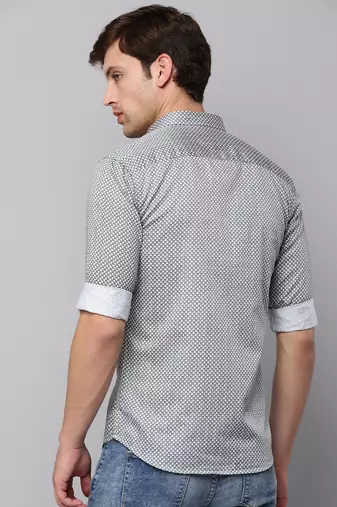 men's long sleeves geometric cream shirt