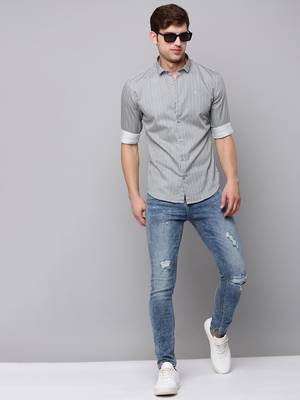 men's long sleeves geometric cream shirt 5