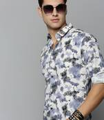 men's long sleeves abstract off white shirt