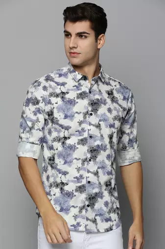 men's long sleeves abstract off white shirt