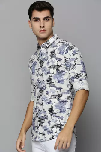 men's long sleeves abstract off white shirt