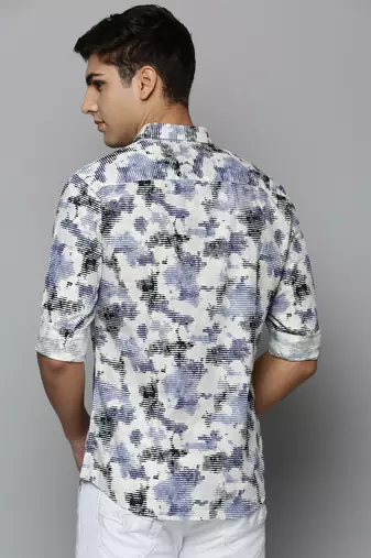 men's long sleeves abstract off white shirt