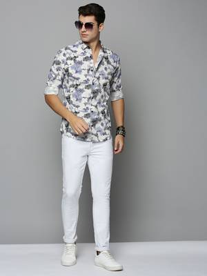 men's long sleeves abstract off white shirt 5