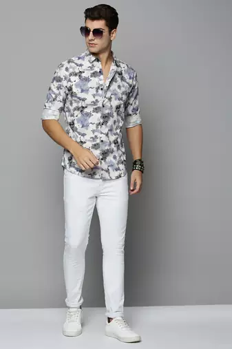 men's long sleeves abstract off white shirt