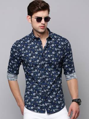 men's long sleeves floral olive shirt 1