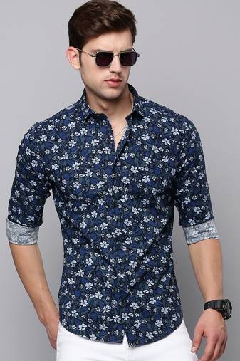men's long sleeves floral olive shirt