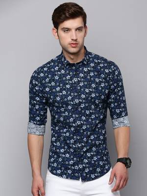 men's long sleeves floral olive shirt 2