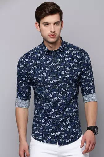 men's long sleeves floral olive shirt