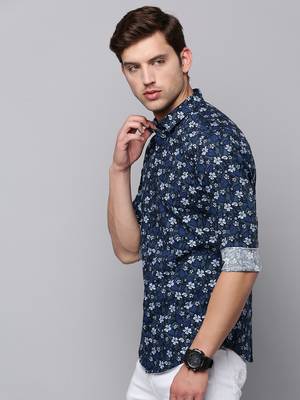 men's long sleeves floral olive shirt 3