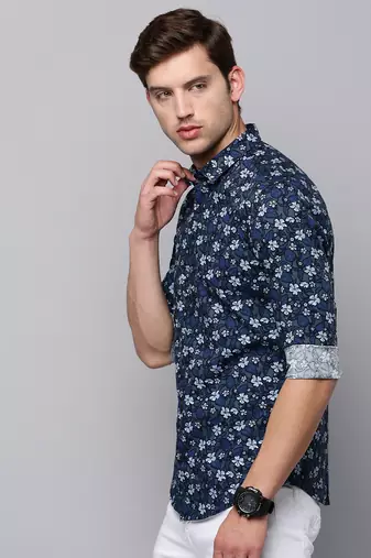 men's long sleeves floral olive shirt