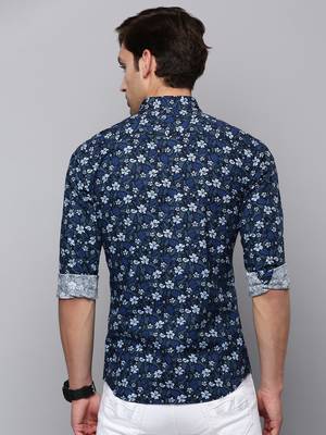 men's long sleeves floral olive shirt 4