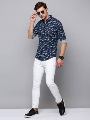 men's long sleeves floral olive shirt 5