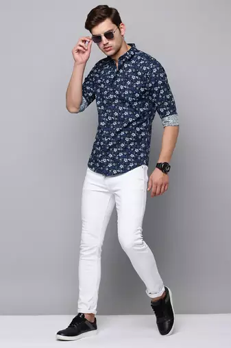 men's long sleeves floral olive shirt