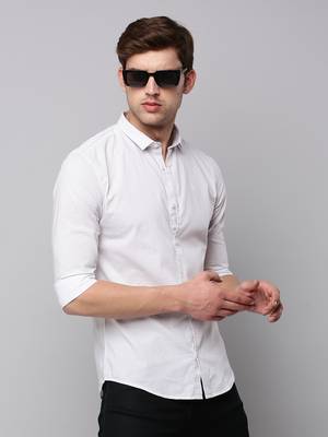 men's long sleeves geometric cream shirt 1