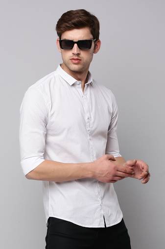 men's long sleeves geometric cream shirt