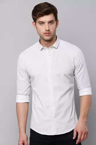 men's long sleeves geometric cream shirt