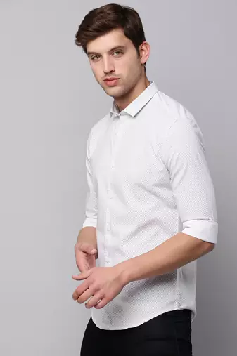 men's long sleeves geometric cream shirt
