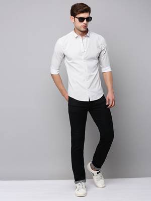 men's long sleeves geometric cream shirt 5