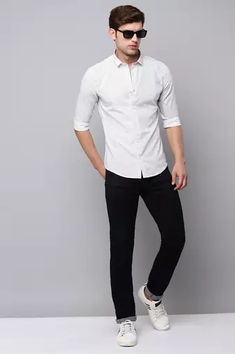men's long sleeves geometric cream shirt