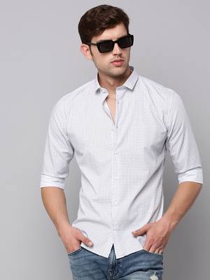 men's long sleeves geometric white shirt 1