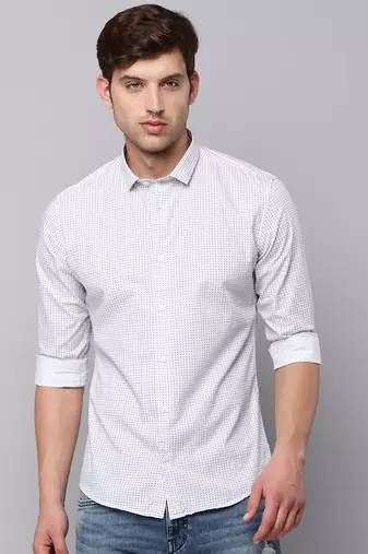 men's long sleeves geometric white shirt