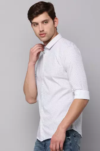 men's long sleeves geometric white shirt