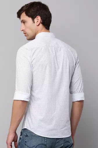 men's long sleeves geometric white shirt