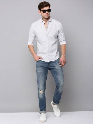 men's long sleeves geometric white shirt 5