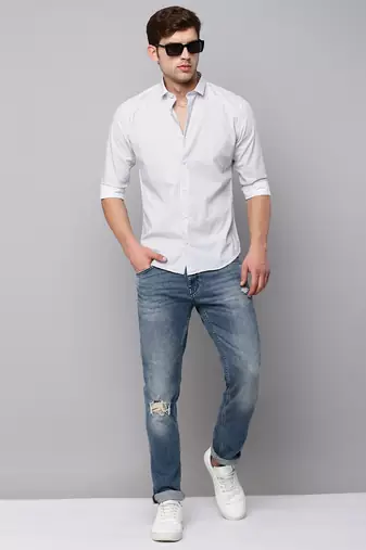 men's long sleeves geometric white shirt