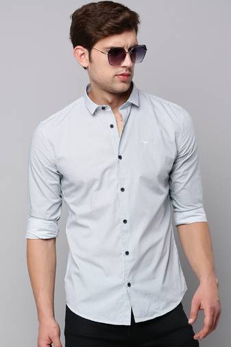 men's long sleeves geometric white shirt