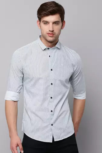 men's long sleeves geometric white shirt